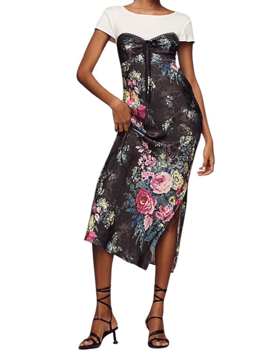 By Anthropologie Satin Floral Midi Slip Dress Combo 90s Y2K Fairy Boho Summer